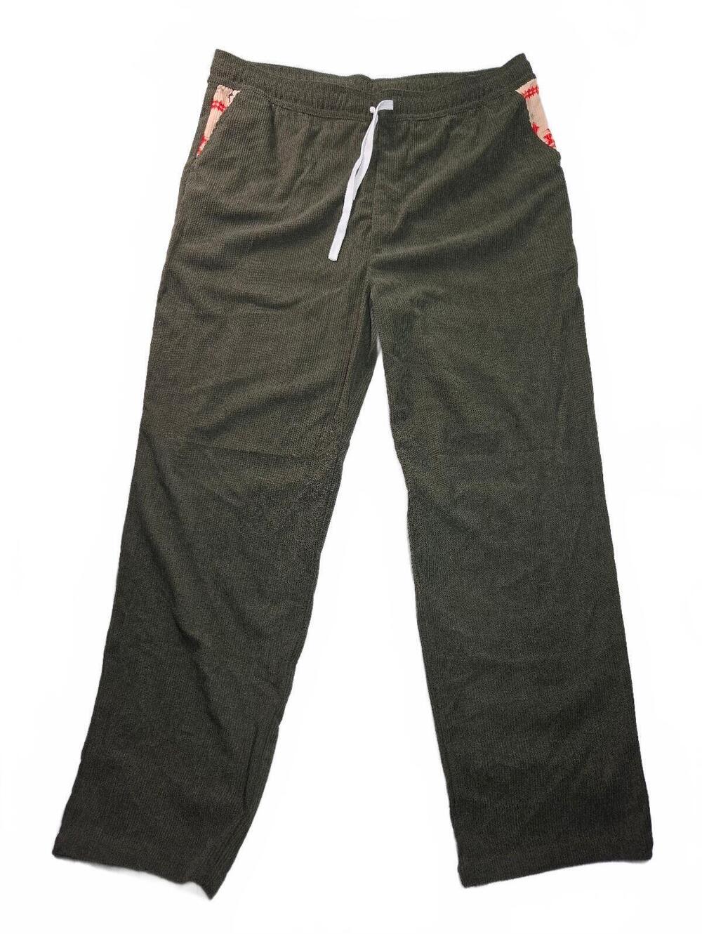 Women's Olive Green Corduroy Casual Pants with Drawstring Waist